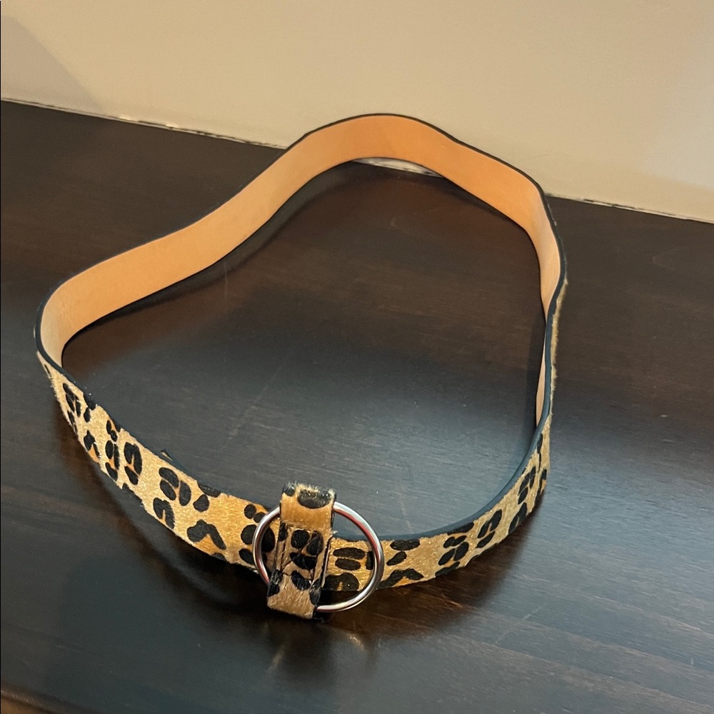 Target Leopard Print Belt with Silver Round Buckle - Tan/Black